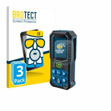 Parte frontal de un envase de producto con el logotipo de la marca BROTECT. Al lado se muestra el dispositivo Bosch GLM 50-23 