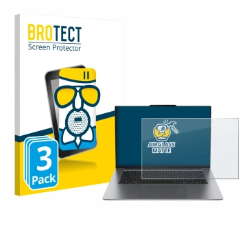 Parte frontal de un envase de producto con el logotipo de la marca BROTECT. Al lado se muestra el dispositivo Lenovo ThinkPad 