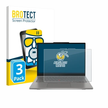 Parte frontal de un envase de producto con el logotipo de la marca BROTECT. Al lado se muestra el dispositivo Lenovo ThinkPad 