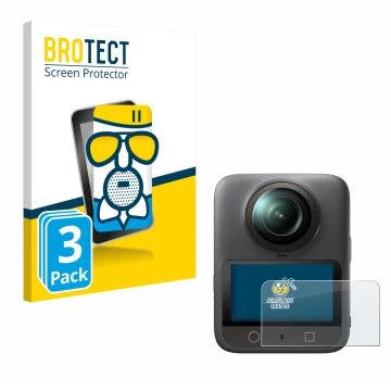 Parte frontal de un envase de producto con el logotipo de la marca BROTECT. Al lado se muestra el dispositivo DJI Osmo 360 con