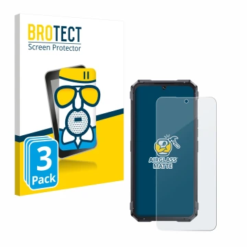 Parte frontal de un envase de producto con el logotipo de la marca BROTECT. Al lado se muestra el dispositivo Cubot King Kong 