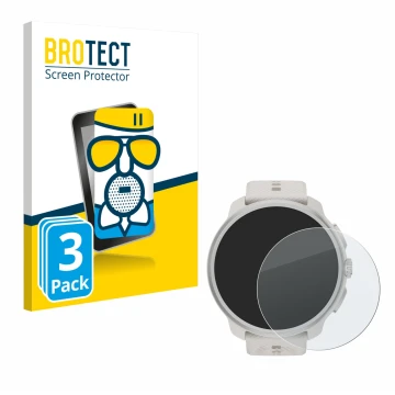 Parte frontal de un envase de producto con el logotipo de la marca BROTECT. Al lado se muestra el dispositivo Suunto Race 2 co