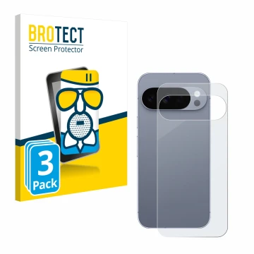 Parte frontal de un envase de producto con el logotipo de la marca BROTECT. Al lado se muestra el dispositivo Google Pixel 10 