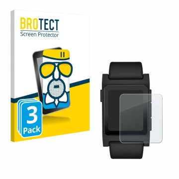 Parte frontal de un envase de producto con el logotipo de la marca BROTECT. Al lado se muestra el dispositivo Pebble 2 Duo 202