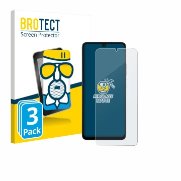 Parte frontal de un envase de producto con el logotipo de la marca BROTECT. Al lado se muestra el dispositivo Motorola Moto G0
