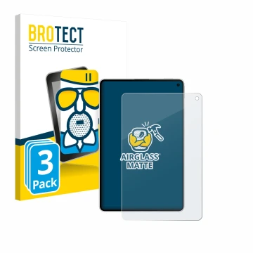 Parte frontal de un envase de producto con el logotipo de la marca BROTECT. Al lado se muestra el dispositivo Huawei MatePad M