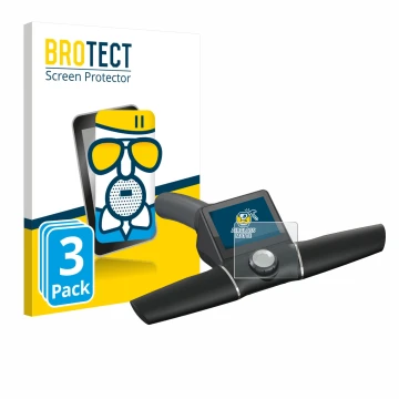 Parte frontal de un envase de producto con el logotipo de la marca BROTECT. Al lado se muestra el dispositivo Motocaddy M7 GPS