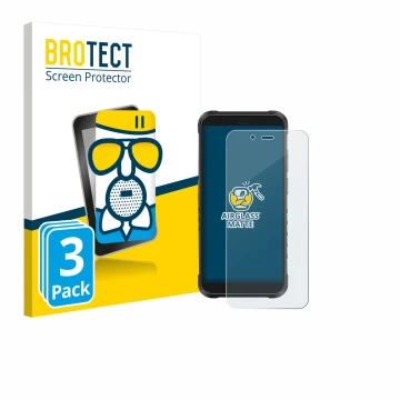 Parte frontal de un envase de producto con el logotipo de la marca BROTECT. Al lado se muestra el dispositivo Ulefone RugKing 