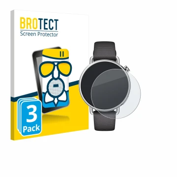 Parte frontal de un envase de producto con el logotipo de la marca BROTECT. Al lado se muestra el dispositivo Xiaomi Watch S4 