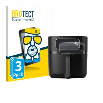 Parte frontal de un envase de producto con el logotipo de la marca BROTECT. Al lado se muestra el dispositivo Philips Airfryer