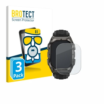 Parte frontal de un envase de producto con el logotipo de la marca BROTECT. Al lado se muestra el dispositivo Kospet Tank M4 c