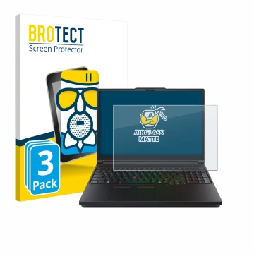 Parte frontal de un envase de producto con el logotipo de la marca BROTECT. Al lado se muestra el dispositivo Lenovo ThinkPad 