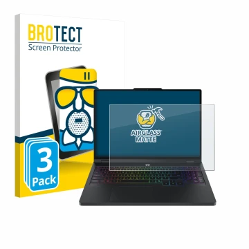 Parte frontal de un envase de producto con el logotipo de la marca BROTECT. Al lado se muestra el dispositivo Lenovo Legion Pr