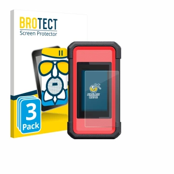 Parte frontal de un envase de producto con el logotipo de la marca BROTECT. Al lado se muestra el dispositivo Launch X431 Smar