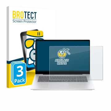 Parte frontal de un envase de producto con el logotipo de la marca BROTECT. Al lado se muestra el dispositivo HP OmniBook 7 17