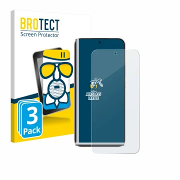 Parte frontal de un envase de producto con el logotipo de la marca BROTECT. Al lado se muestra el dispositivo Oppo Reno 14 con