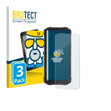 Parte frontal de un envase de producto con el logotipo de la marca BROTECT. Al lado se muestra el dispositivo Cubot King Kong 