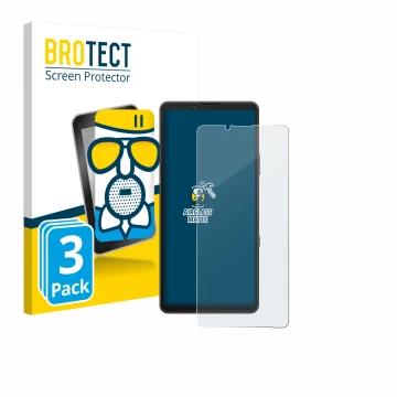 Parte frontal de un envase de producto con el logotipo de la marca BROTECT. Al lado se muestra el dispositivo Sony Xperia 10 V