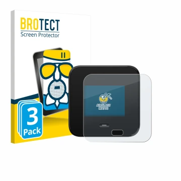 Parte frontal de un envase de producto con el logotipo de la marca BROTECT. Al lado se muestra el dispositivo Netgear Nighthaw