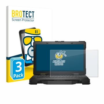 Parte frontal de un envase de producto con el logotipo de la marca BROTECT. Al lado se muestra el dispositivo Dell Pro Rugged 