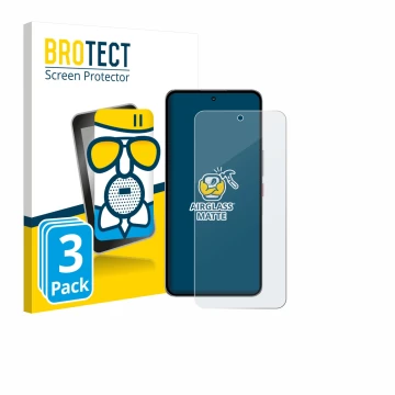 Parte frontal de un envase de producto con el logotipo de la marca BROTECT. Al lado se muestra el dispositivo Nubia Neo 3 GT 5