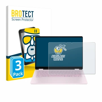 Parte frontal de un envase de producto con el logotipo de la marca BROTECT. Al lado se muestra el dispositivo HP OmniBook 5 Fl