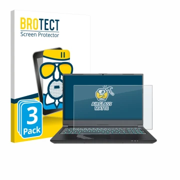 Parte frontal de un envase de producto con el logotipo de la marca BROTECT. Al lado se muestra el dispositivo Gigabyte G5 2024