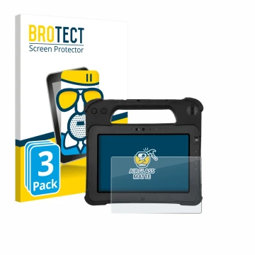 Parte frontal de un envase de producto con el logotipo de la marca BROTECT. Al lado se muestra el dispositivo Zebra XPad L10ax