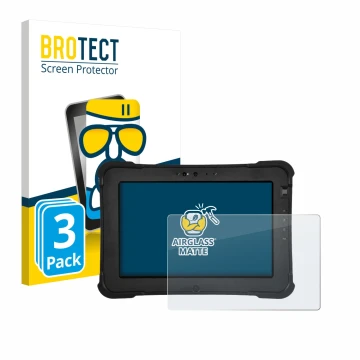 Parte frontal de un envase de producto con el logotipo de la marca BROTECT. Al lado se muestra el dispositivo Zebra XSlate L10