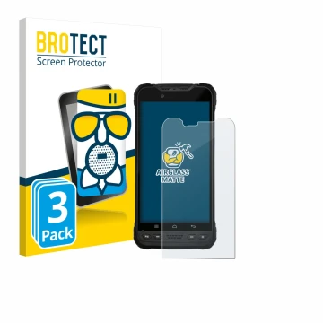 Parte frontal de un envase de producto con el logotipo de la marca BROTECT. Al lado se muestra el dispositivo Zebra Xplore M60