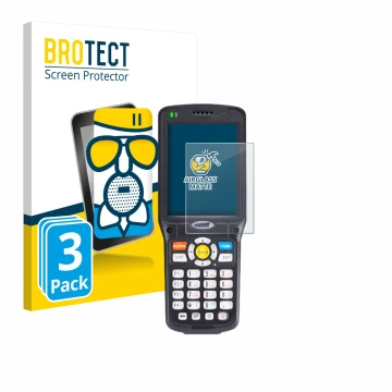 Parte frontal de un envase de producto con el logotipo de la marca BROTECT. Al lado se muestra el dispositivo Unitech HT510 co