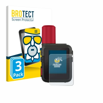 Parte frontal de un envase de producto con el logotipo de la marca BROTECT. Al lado se muestra el dispositivo Garmin inReach M