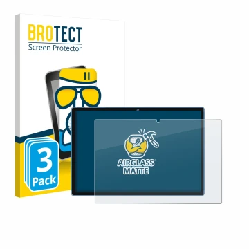 Parte frontal de un envase de producto con el logotipo de la marca BROTECT. Al lado se muestra el dispositivo Biegedy B25 10.1