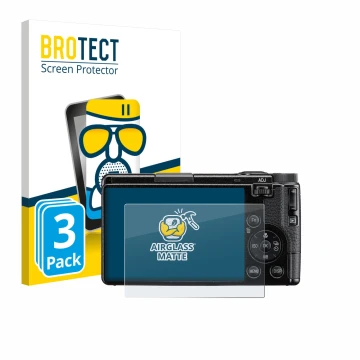 Parte frontal de un envase de producto con el logotipo de la marca BROTECT. Al lado se muestra el dispositivo Ricoh GR IV HDF 