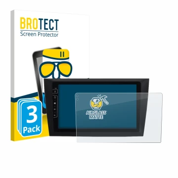 Parte frontal de un envase de producto con el logotipo de la marca BROTECT. Al lado se muestra el dispositivo Dynavin D8-DF31 