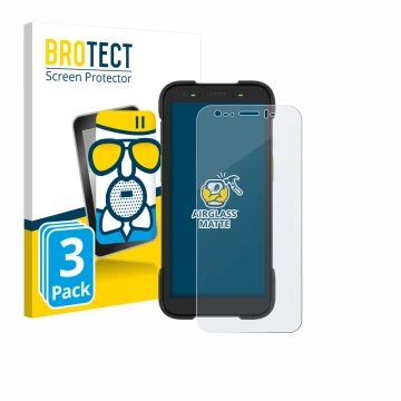 Parte frontal de un envase de producto con el logotipo de la marca BROTECT. Al lado se muestra el dispositivo Zebra TC701 con 