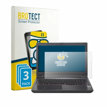 Parte frontal de un envase de producto con el logotipo de la marca BROTECT. Al lado se muestra el dispositivo Fujitsu Celsius 