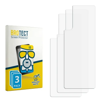 Parte frontal de un envase de producto con el logotipo de la marca BROTECT. Al lado está el protector de pantalla correspondie