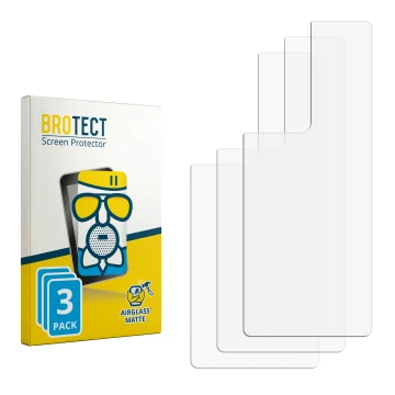 Parte frontal de un envase de producto con el logotipo de la marca BROTECT. Al lado está el protector de pantalla correspondie