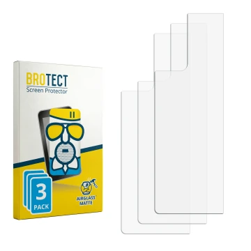 Parte frontal de un envase de producto con el logotipo de la marca BROTECT. Al lado está el protector de pantalla correspondie