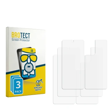 Parte frontal de un envase de producto con el logotipo de la marca BROTECT. Al lado está el protector de pantalla correspondie