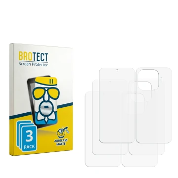 Parte frontal de un envase de producto con el logotipo de la marca BROTECT. Al lado está el protector de pantalla correspondie