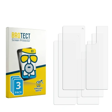 Parte frontal de un envase de producto con el logotipo de la marca BROTECT. Al lado está el protector de pantalla correspondie