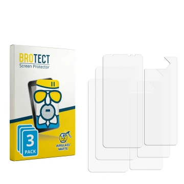 Parte frontal de un envase de producto con el logotipo de la marca BROTECT. Al lado está el protector de pantalla correspondie