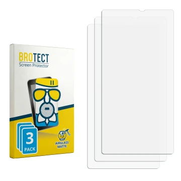 Parte frontal de un envase de producto con el logotipo de la marca BROTECT. Al lado está el protector de pantalla correspondie