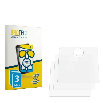 Parte frontal de un envase de producto con el logotipo de la marca BROTECT. Al lado está el protector de pantalla correspondie