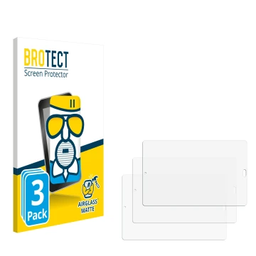 Parte frontal de un envase de producto con el logotipo de la marca BROTECT. Al lado está el protector de pantalla correspondie