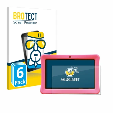 Parte frontal de un envase de producto con el logotipo de la marca BROTECT. Al lado se muestra el dispositivo Contixo Kids 7