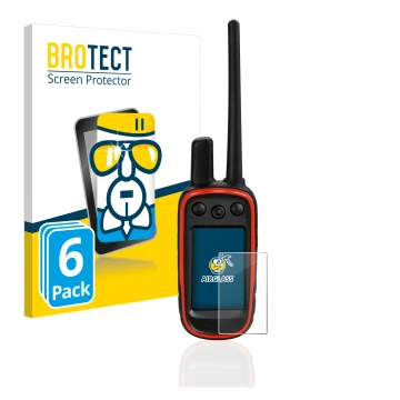 Parte frontal de un envase de producto con el logotipo de la marca BROTECT. Al lado se muestra el dispositivo Garmin Alpha 100