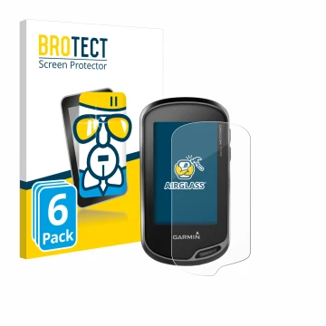 Parte frontal de un envase de producto con el logotipo de la marca BROTECT. Al lado se muestra el dispositivo Garmin Oregon 75